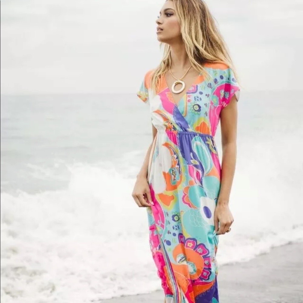 Trina Turk Amrita Silk Sea Cove Maxi Dress